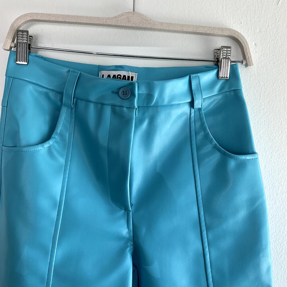 LAAGAM Blue Faux Leather Straight Leg High Rise Pants Size S - Picture 2 of 6
